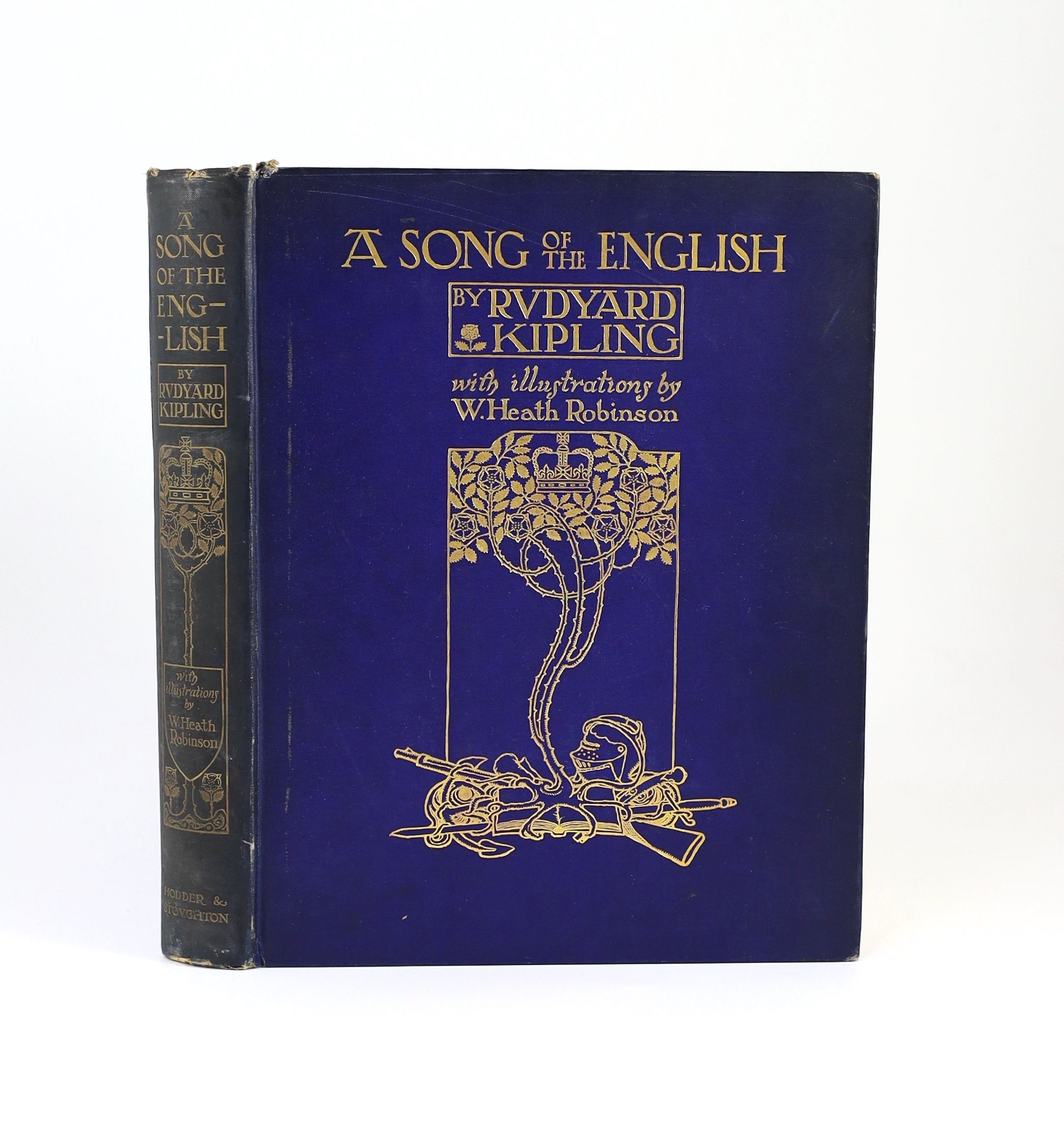 Kipling, Rudyard - A Song of the English, illustrated by W. Heath Robinson, 4to, cloth gilt, stamped - ‘’presentation copy’’, with 30 tipped-in colour plates, London, [1909]